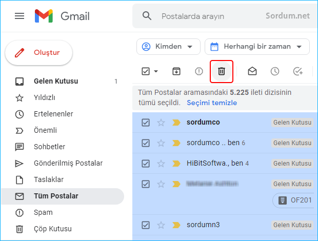 Gmail Toplu Mail Silme